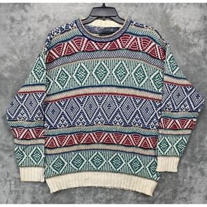 VTG Crossings Mens Knit Sweater Sz L Geometric Grandpa 90s Texture‎